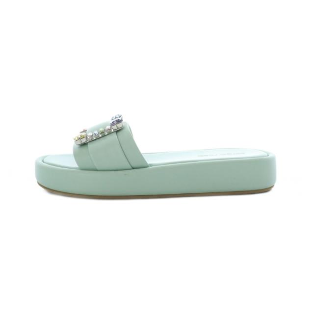 【中古】セルジオロッシ SR JELLY フラット サンダル ビジュー 37.5 24cm 24.5cm ブルーグリーン /RI ■OS_1