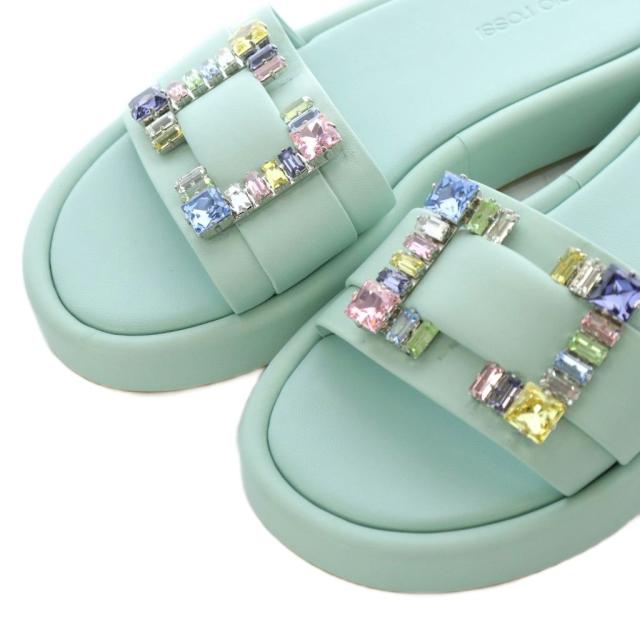 【中古】セルジオロッシ SR JELLY フラット サンダル ビジュー 37.5 24cm 24.5cm ブルーグリーン /RI ■OS_2