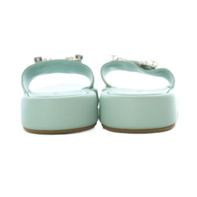 【中古】セルジオロッシ SR JELLY フラット サンダル ビジュー 37.5 24cm 24.5cm ブルーグリーン /RI ■OS_4