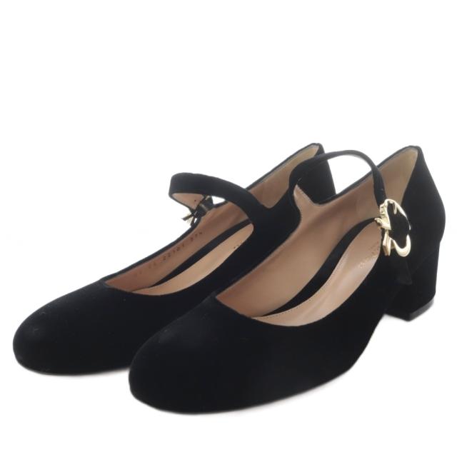 【中古】ジャンヴィトロッシ mary ribbon メリージェーン パンプス チャンキーヒール ベルベット ストラップ 37.5_1