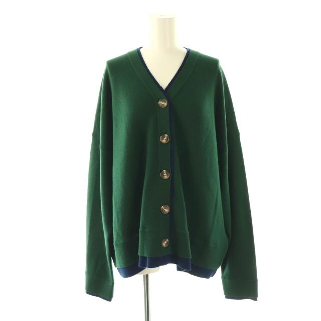 【中古】エンフォルド ENFOLD 25AW FAKE-LAYERED CARDIGAN カーディガン ニット 長袖 ウール 38 緑 紺 300IA270-2451