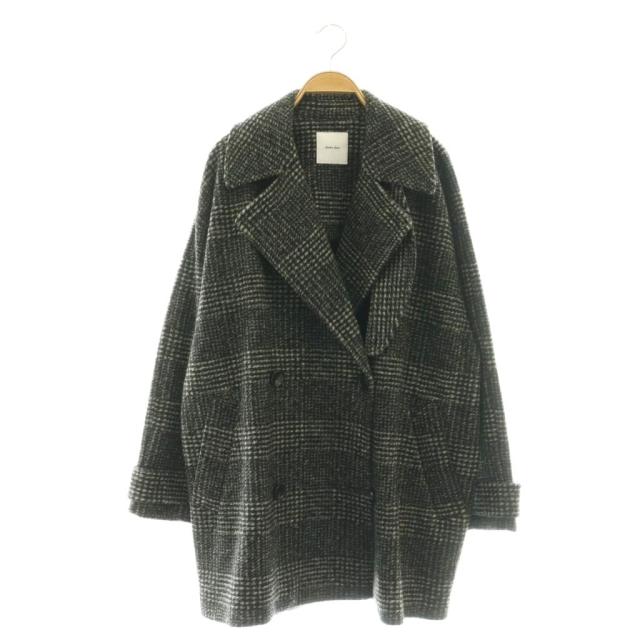 【中古】スピック&スパン 24AW Wスライバーチェックハーフコート チェスター アウター 36 ブラック グレー /CX ■OS