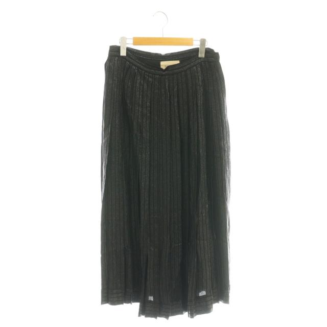 【中古】グッチ GUCCI ラメストライププリーツロングスカート 44 黒いこと 641519 /DF ■os レディース