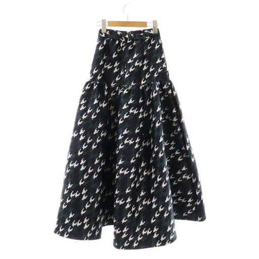 【中古】アンスリード UN3D. 23AW CHIDORI JACQUARD SK スカート ロング フレア 36 紺 黒 緑 /NR ■OS レディース_1