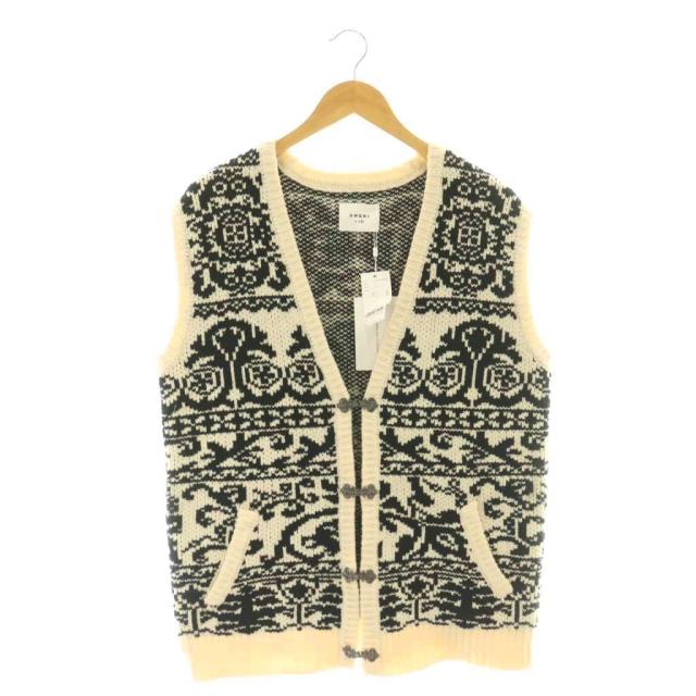 【中古】アメリ AMERI 24AW VINTAGE LIKE JACQUARD OVER VEST ベスト 前開き ウール混 F エクリュ 黒