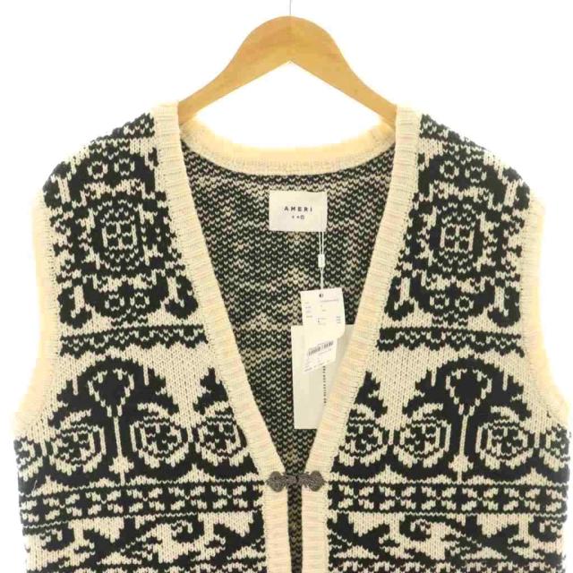 【中古】アメリ AMERI 24AW VINTAGE LIKE JACQUARD OVER VEST ベスト 前開き ウール混 F エクリュ 黒_2