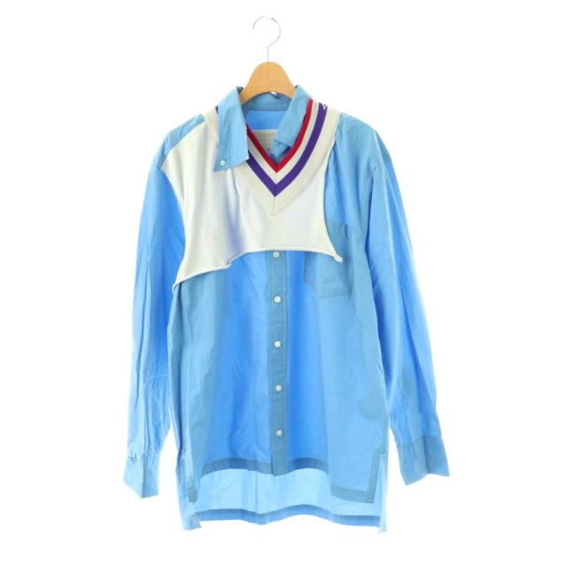 【中古】カラー kolor ナイロンレイヤードL/Sシャツ ボタンダウン 2 ライトブルー マルチカラー /ES ■OS ■SH