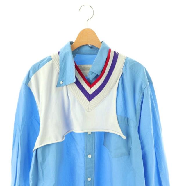 【中古】カラー kolor ナイロンレイヤードL/Sシャツ ボタンダウン 2 ライトブルー マルチカラー /ES ■OS ■SH_2