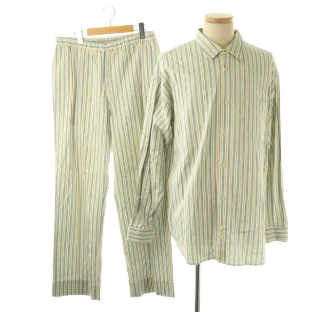 【中古】アンデコレイテッド UNDECORATED ストライプ柄シャツパンツセットアップ 上下 前開き キナリ 水色