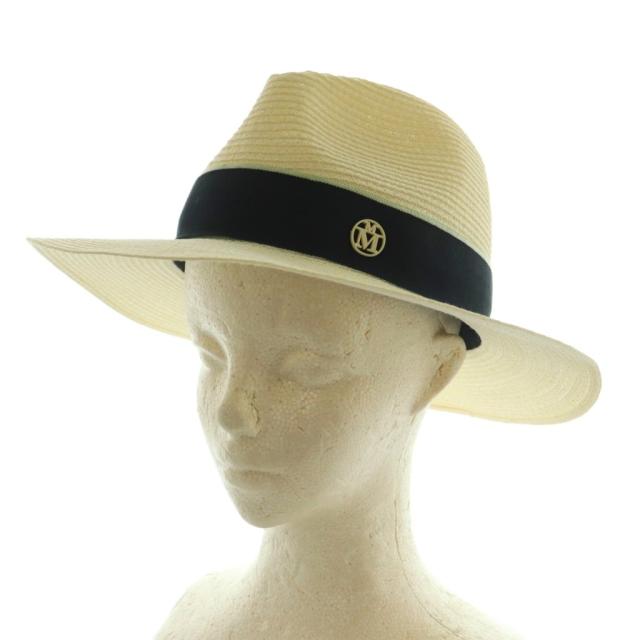 【中古】メゾンミッシェル MAISON MICHEL 帽子 ストローハット リボン M アイボリー 黒 /MI ■OS レディース