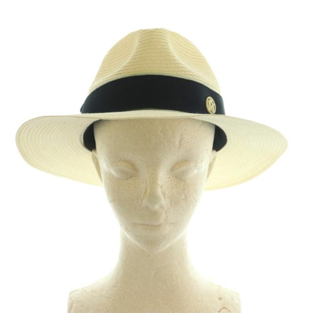 【中古】メゾンミッシェル MAISON MICHEL 帽子 ストローハット リボン M アイボリー 黒 /MI ■OS レディース_1