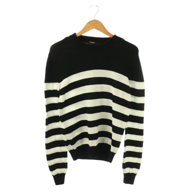【中古】バルマン BALMAIN 3432K017 ショルダーボタン装飾ボーダーニット セーター 長袖 S 黒 白
