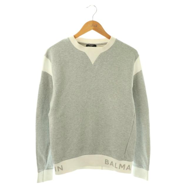 【中古】バルマン BALMAIN 3772I268  Logo Waistbamd Crewneck Sweatshirt スウェット トレーナー 長袖 S グレー