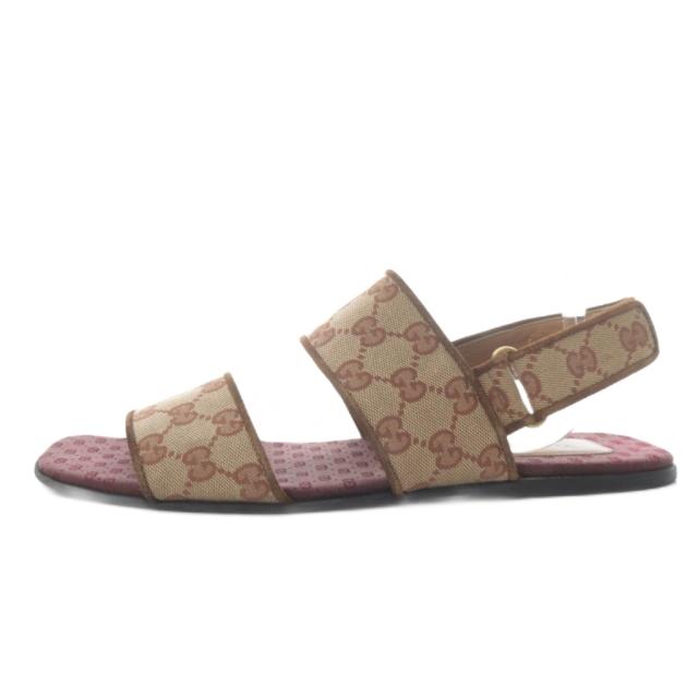 【中古】グッチ GUCCI サンダル フラット GGキャンバス ベルクロ 9.5 ベージュ ボルドー 574492 /YO7 メンズ