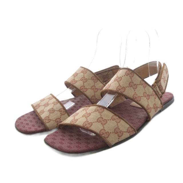 【中古】グッチ GUCCI サンダル フラット GGキャンバス ベルクロ 9.5 ベージュ ボルドー 574492 /YO7 メンズ
