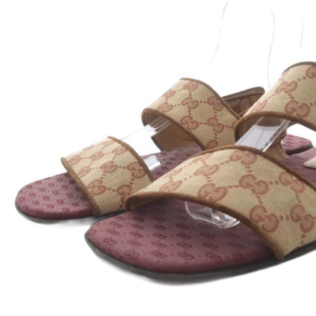 【中古】グッチ GUCCI サンダル フラット GGキャンバス ベルクロ 9.5 ベージュ ボルドー 574492 /YO7 メンズ