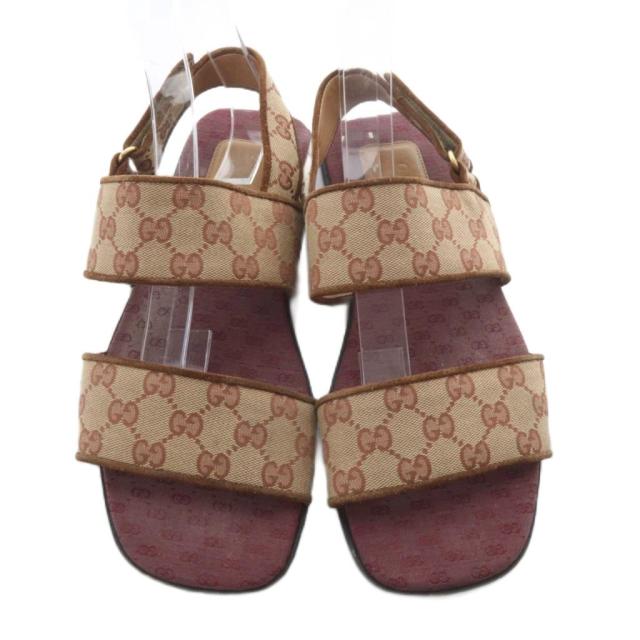 【中古】グッチ GUCCI サンダル フラット GGキャンバス ベルクロ 9.5 ベージュ ボルドー 574492 /YO7 メンズ