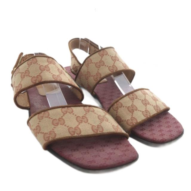 【中古】グッチ GUCCI サンダル フラット GGキャンバス ベルクロ 9.5 ベージュ ボルドー 574492 /YO7 メンズ