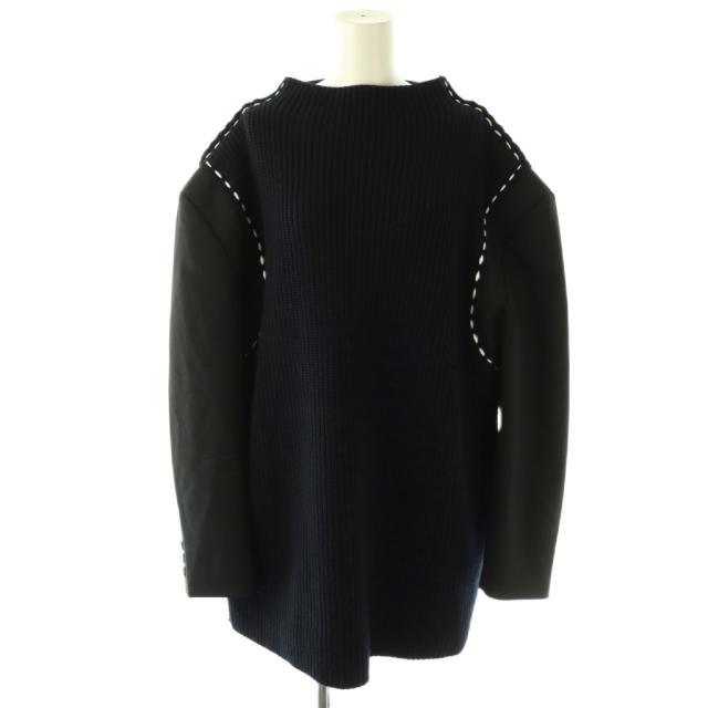 【中古】エンフォルド ENFOLD 26SS JACET-SLEEVE KNIT PULLOVER プルオーバー ニット 長袖 紺 /NR ■OS レディース