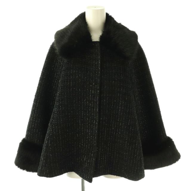 【中古】リランドチュール Rirandture 25AW ツィードファー衿ショートコート アウター 1 ブラック /HK ■OS ■SH