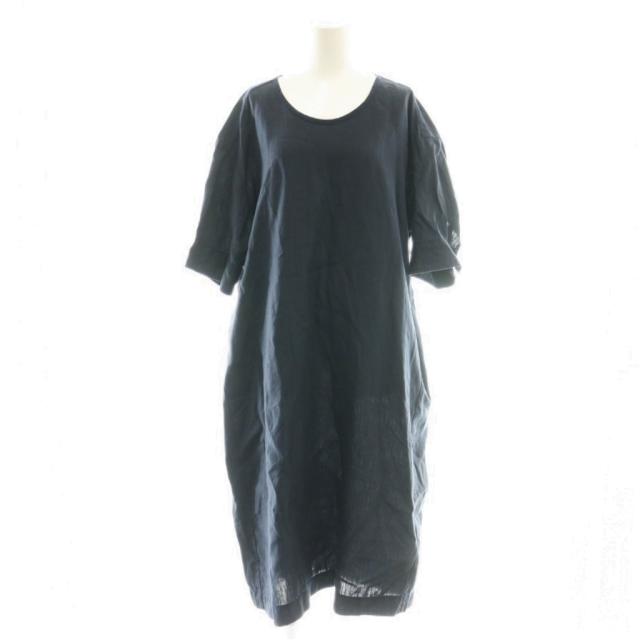 【中古】ホームスパン homspun リネンバイオ半袖OP ワンピース ロング S ネイビー /DF ■OS レディース