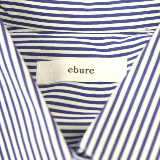 極美品♡エブール　ストライプ　コットン　シャツ　ロゴ　36 S ブルー 中古】エブール ebure エッセンシャルコットン シャツ ブラウス