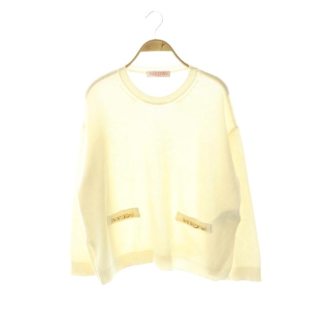 【中古】ヴァレンティノ ヴァレンチノ カシミヤVロゴチェーンニット セーター 長袖 XS オフホワイト /DO ■OS