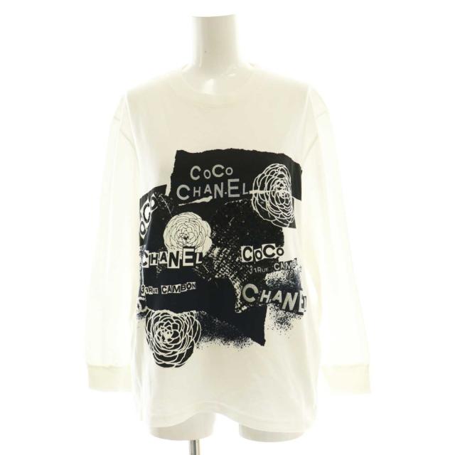 【中古】シャネル CHANEL P63300 グラフィティロゴ 長袖カットソー Tシャツ コットン M 白 黒 ホワイト ブラック
