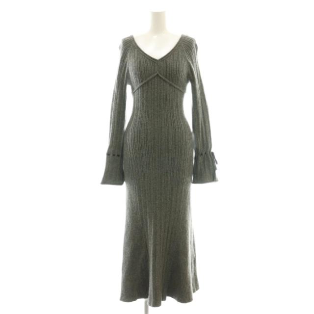 【中古】ハーリップトゥ Herlipto 24AW Back Lace-Up Knit Dress ワンピース Vネック S グレー /CX ■OS レディース