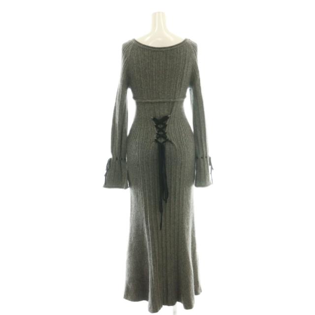【中古】ハーリップトゥ Herlipto 24AW Back Lace-Up Knit Dress ワンピース Vネック S グレー /CX ■OS レディース