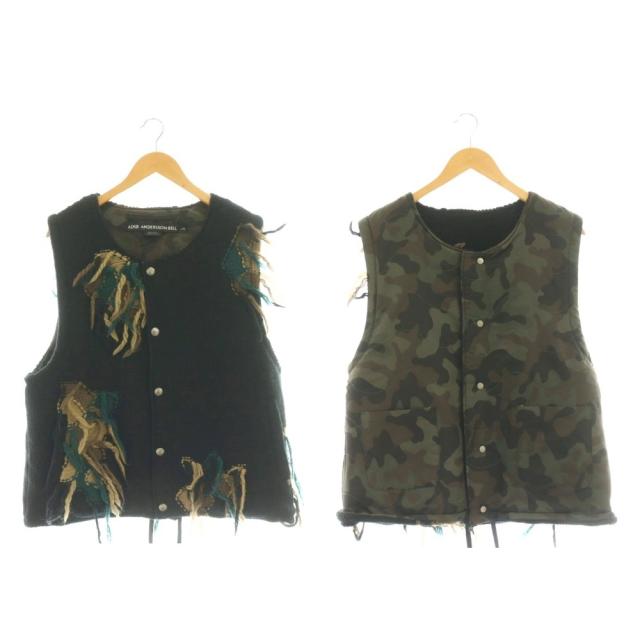 【中古】アンダーソンベル リバーシブル Black Camouflage Knit Reversible Vestベスト ニット カモフラL/XL 黒