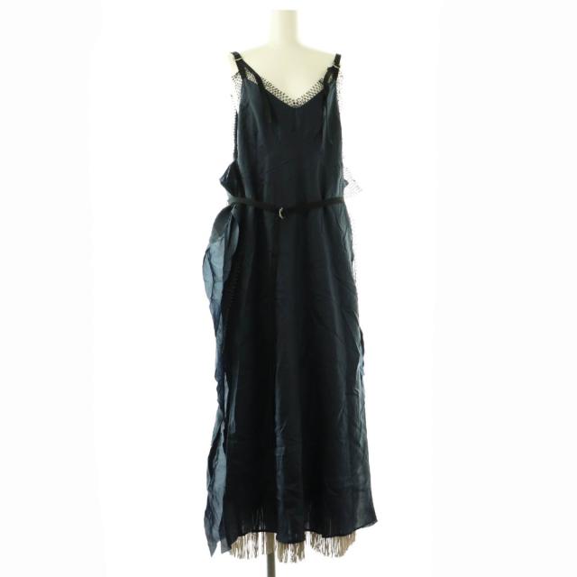 【中古】未使用品 ポンティ CUPRA SHANTUNG 2WAY DRESS ワンピース キャミワンピース ロング F ブラック ネイビー