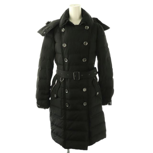 【中古】バーバリーブリット BURBERRY BRIT ファー付きダウンコート アウター 黒 /NR ■OS レディース