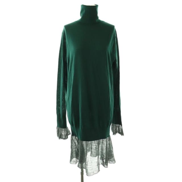 【中古】サカイ sacai バイカラーニットワンピース 長袖 ロング ウール 3 緑 グレー /NR ■OS レディース