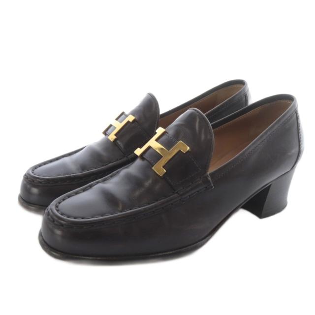 【中古】エルメス HERMES コンスタンス ローファー レザー 36.5 茶色 ブラウン /SR レディース