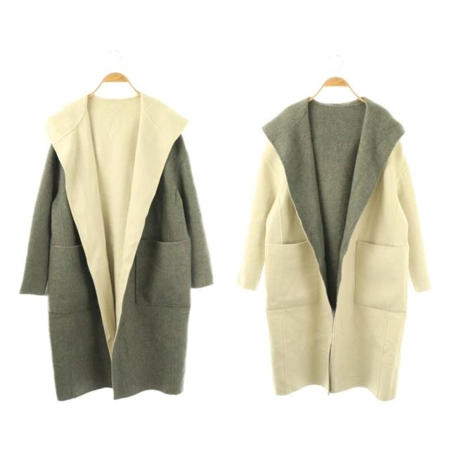 【中古】アドーア ADORE 2TONE リバーフード付きロングコート リバーシブル カシミヤ混 36 オフホワイト グレー /ES