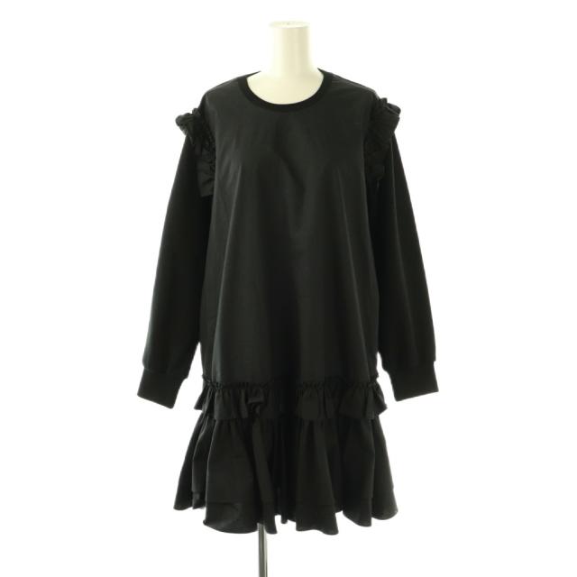 【中古】エムエムシックス メゾンマルジェラ MM6 Maison Margiela KIDS フリルスウェットワンピース 長袖 膝丈 12 黒