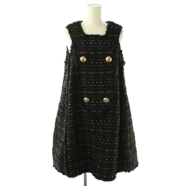 【中古】オブリ 24AW ツイードジャンパーワンピース ノースリーブ F ブラック ゴールド色 /DO ■OS レディース