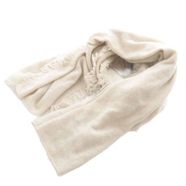 【中古】ジョンストンズオブエルガン Johnstons of Elgin カシミヤ ニットマフラー フリンジ ベージュ /SR レディース