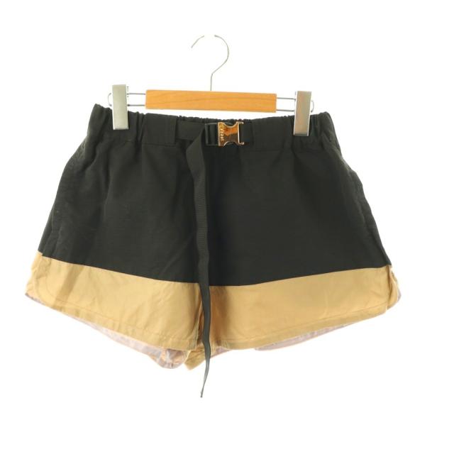 【中古】サカイ sacai 21-05767トラックショートパンツ 綿織物 0 黒 ベージュ /NR ■os ■SH レディース