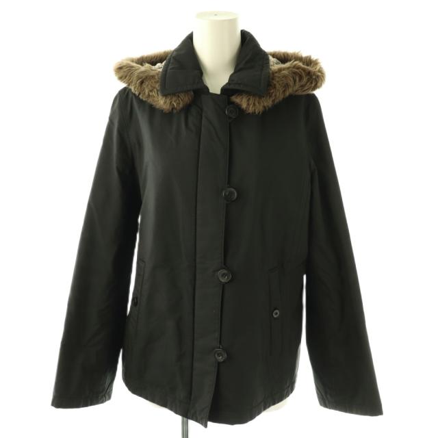 【中古】バーバリーブルーレーベル フェイクファー付き裏地ノバチェックジャケット 38 ブラック /DO ■OS