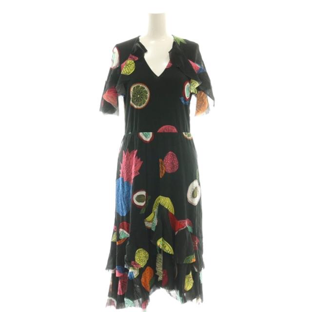 【中古】ヴィヴィアンタム VIVIENNE TAM パワーネット 総柄 ワンピース ロング 40 ブラック マルチカラー