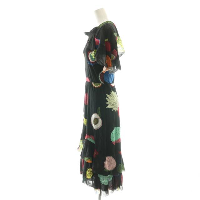 【中古】ヴィヴィアンタム VIVIENNE TAM パワーネット 総柄 ワンピース ロング 40 ブラック マルチカラー