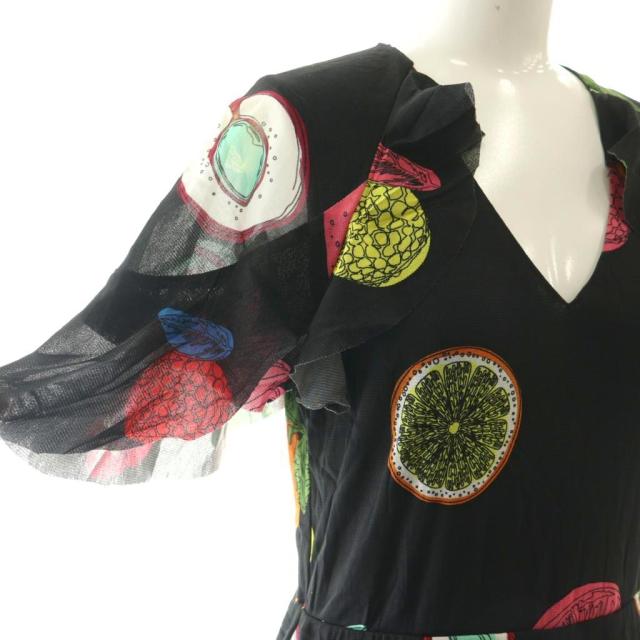 【中古】ヴィヴィアンタム VIVIENNE TAM パワーネット 総柄 ワンピース ロング 40 ブラック マルチカラー
