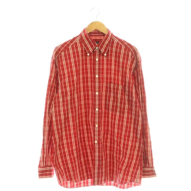 【中古】グッチ GUCCI チェック ボタンダウン 長袖シャツ 42/16 赤 /CX ■OS メンズ