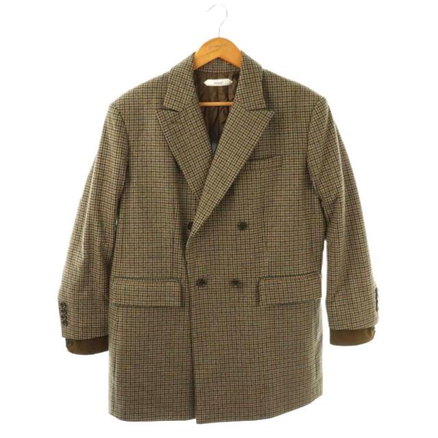 【中古】ヴェンティ VENTI 25AW CHECK WIDE JACKET テーラードジャケット ダブルジャケット 38 ブラウン ベージュ