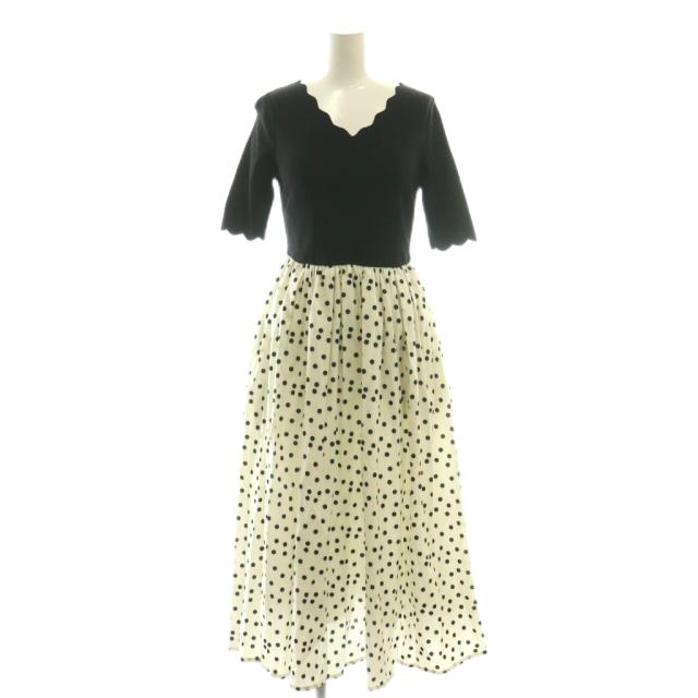 【中古】アプワイザーリッシェ Apuweiser-riche スカラVネックドッキングワンピース ロング 1 ブラック ホワイト