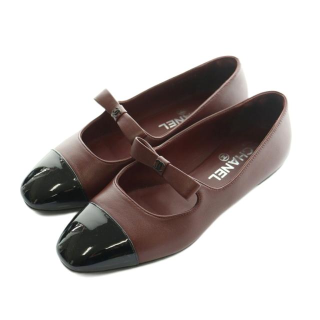 【中古】シャネル CHANEL 25AW Mary Janes メリージェーン リボンフラットシューズ パンプス ココマ−ク 36.5