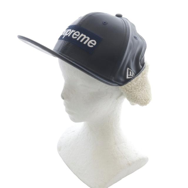 【中古】未使用品 シュプリーム ニューエラ 59FIFTYEarflap Box Logo 帽子 レザーキャップ 7 5/8 紺 /SR メンズ_1