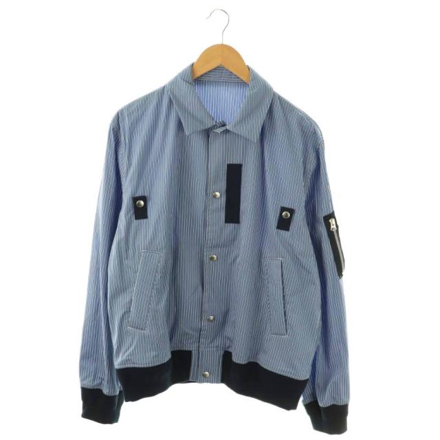 【中古】サカイ 25AW Poplin Blouson striped panelled ボンバージャケット ブルゾン 2 ブルー 白 紺 /ES ■OS